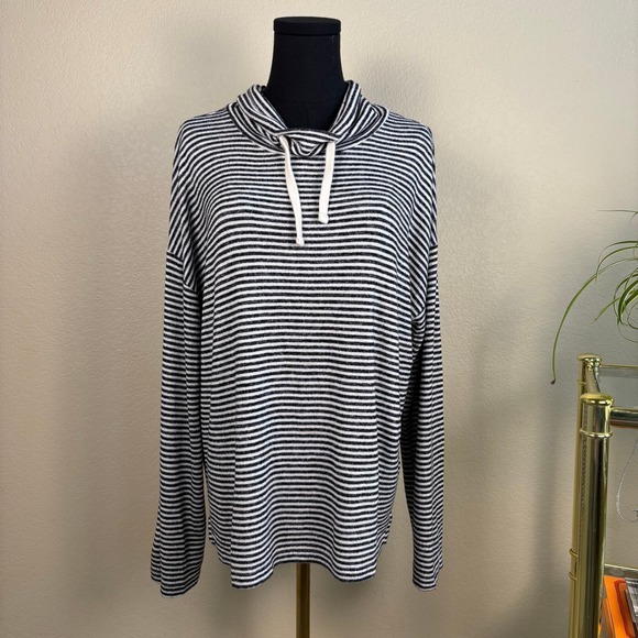 Lucky Brand Striped Cowl Neck Pullover Sweater Top Long Sleeve Casual Women's L‎ - Picture 2 of 13